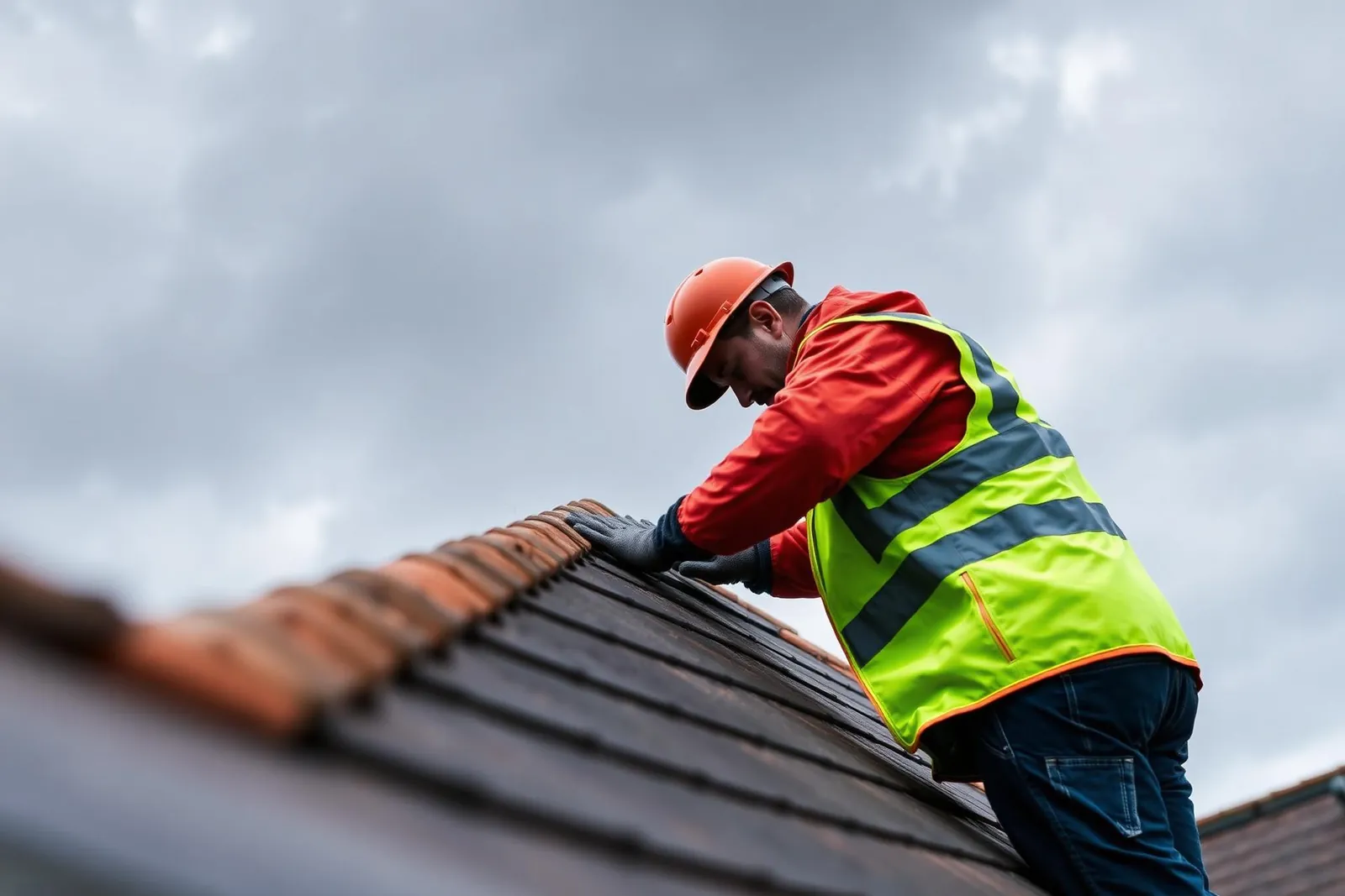 Professional roofer working on a local home